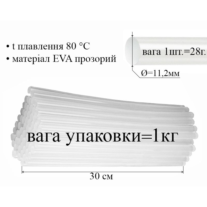 Термо клей в стріженях 11, 2 мм х 300мм, 1 упак = 1 кг/ящ, =25 кг, прозорий(36)