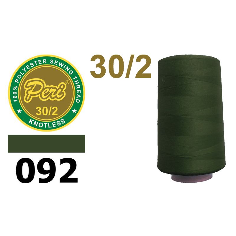 Нитки для шиття 100% поліестер, номер 30/2, брутто 115г., нетто 97г., довжина 2500 метрів, колір 092, сіро зелений темний