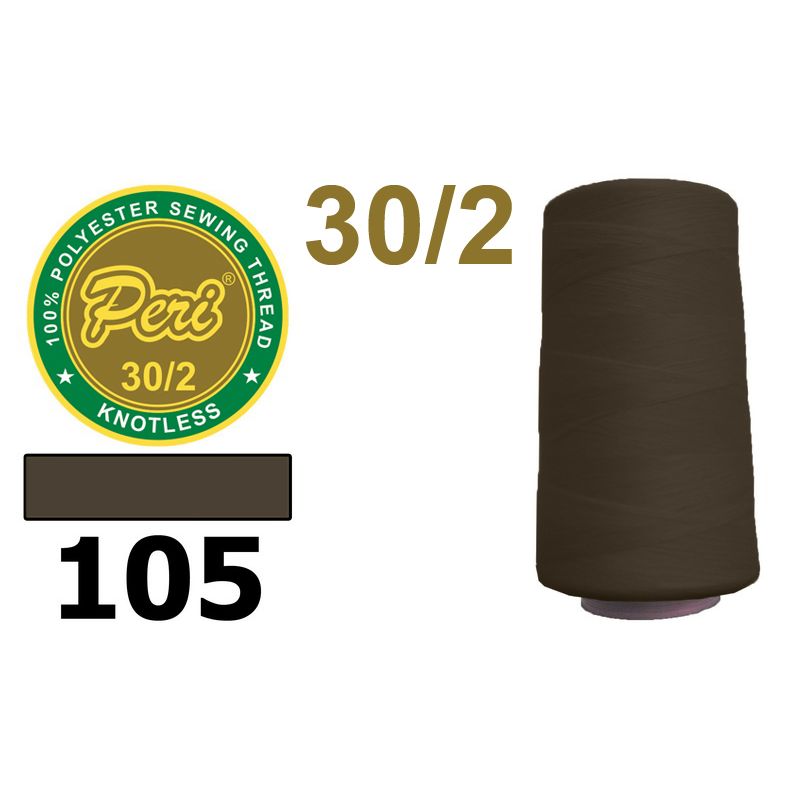 Нитки для шиття 100% поліестер, номер 30/2, брутто 115г., нетто 97г., довжина 2500 метрів, колір 105, сіро коричневий