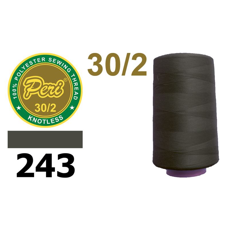 Нитки для шиття 100% поліестер, номер 30/2, брутто 115г., нетто 97г., довжина 2500 метрів, колір 243, сірий темний