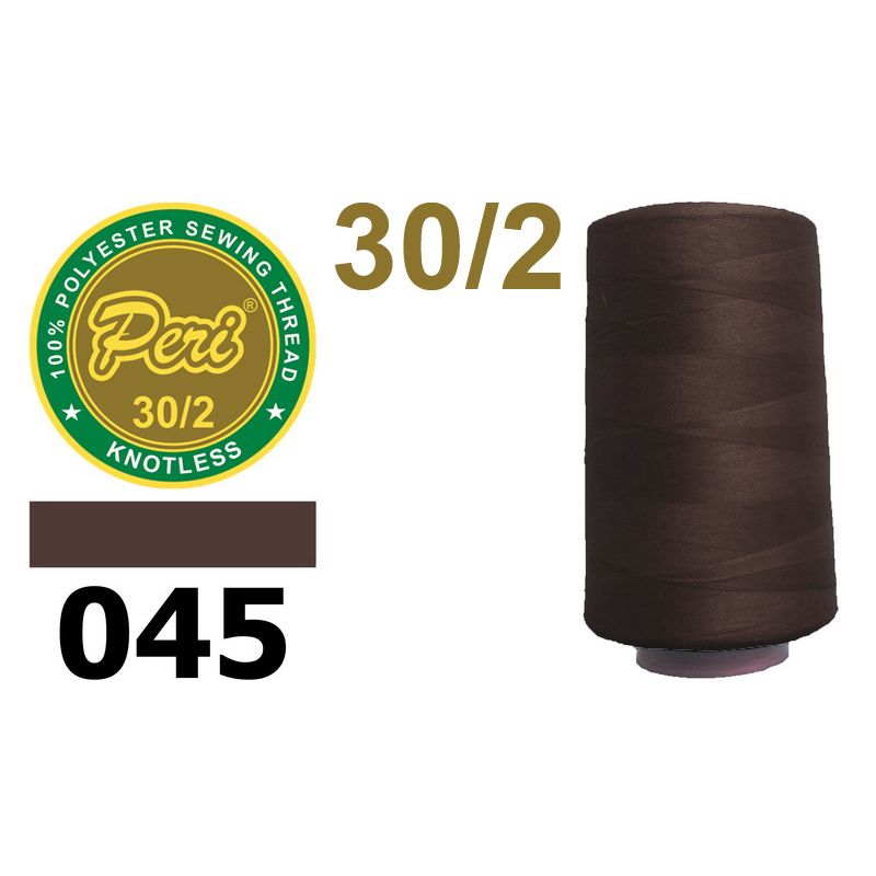 Нитки для шиття 100% поліестер, номер 30/2, брутто 115г., нетто 97г., довжина 2500 метрів, колір 045, коричневий темний