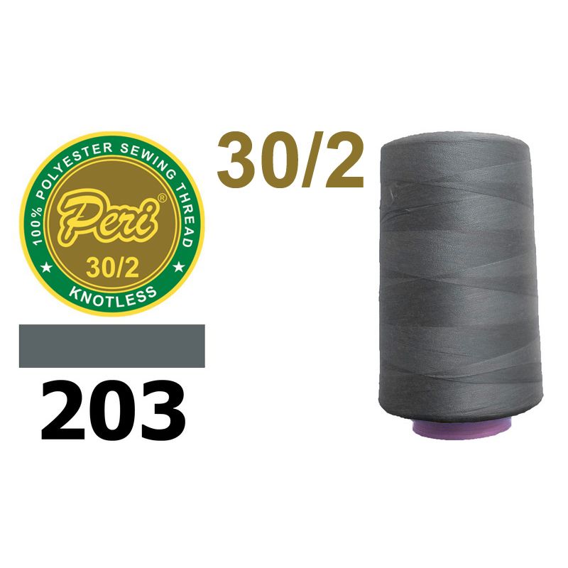 Нитки для шиття 100% поліестер, номер 30/2, брутто 115г., нетто 97г., довжина 2500 метрів, колір 203, сірий темний