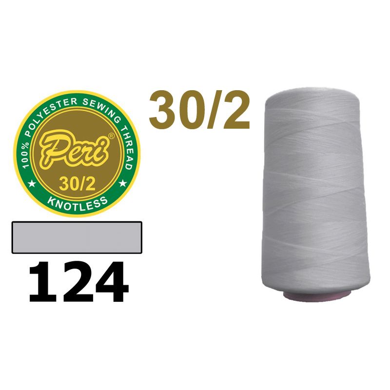 Нитки для шиття 100% поліестер, номер 30/2, брутто 115г., нетто 97г., довжина 2500 метрів, колір 124, сірий світлий