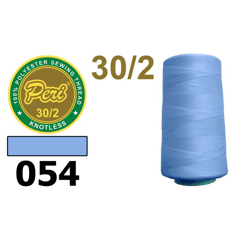 Нитки для шиття 100% поліестер, номер 30/2, брутто 115г., нетто 97г., довжина 2500 метрів, колір 054, блакитний