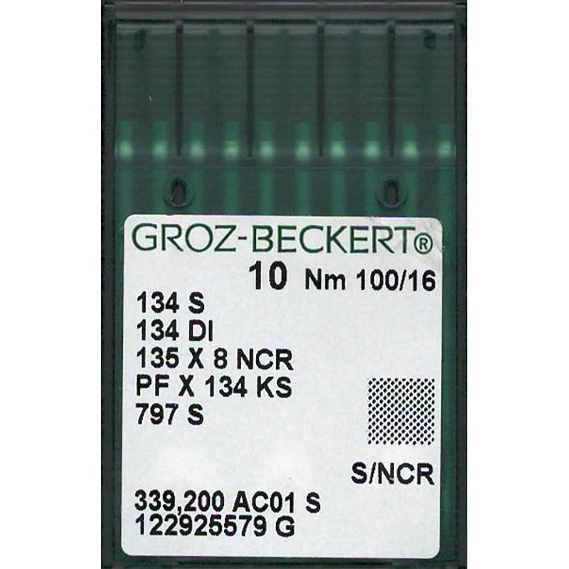 Голки 134 S/NCR, №100, GB, (134KKS, 135x8NCR, PFx134KS, 16x2NCR, TFx8, DFxF19), 1 уп.=10 шт.