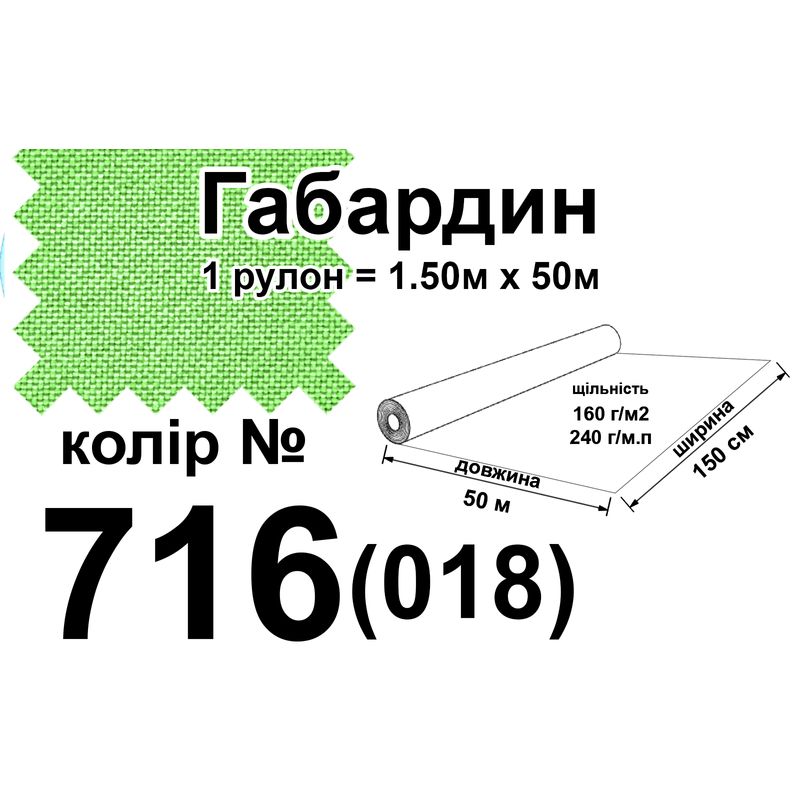 Тканина габардин, 100% поліестер, 240 г/м, (160 г/м2), 150 см х 50 м, колір 716-(018)