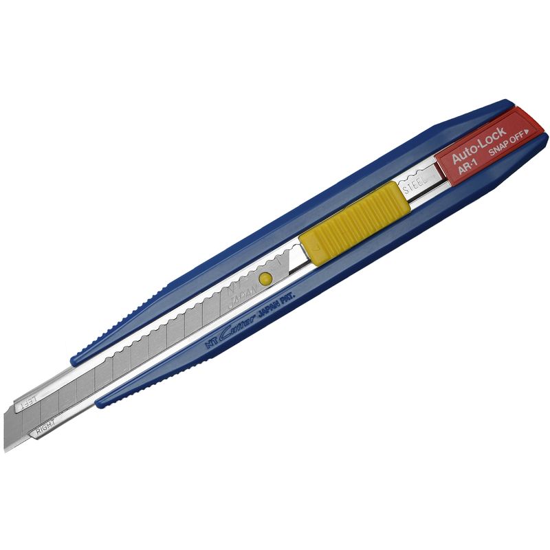 Ніж канцелярський малий, лезо 9 мм, металеві напрямні, пластиковий корпус, АВТОLOCK, кут леза 58 градусів, синій