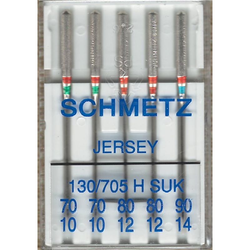 Голки для трикотажу, джерсі № MIX, SC, (130/705H SUK): 70/10(2); 80/12(2); 90/14(1) 1 уп. =5 шт.