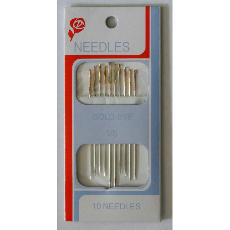 Голки швейні Мікс, № 1-5 з золотим вушком, (10 шт)