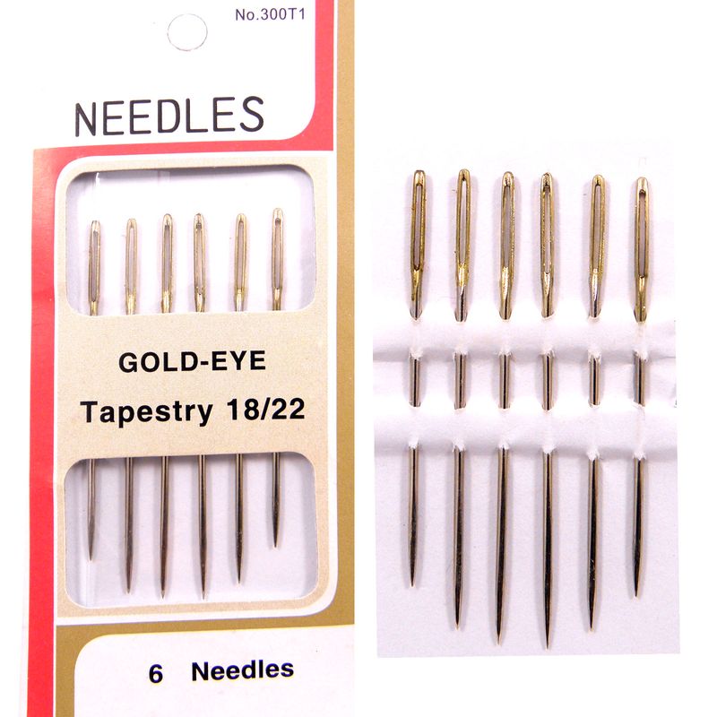 Голки для вишивання гобеленові (затуплені), (Tapestry), № 18/22, з золотим вушком, (6 шт)