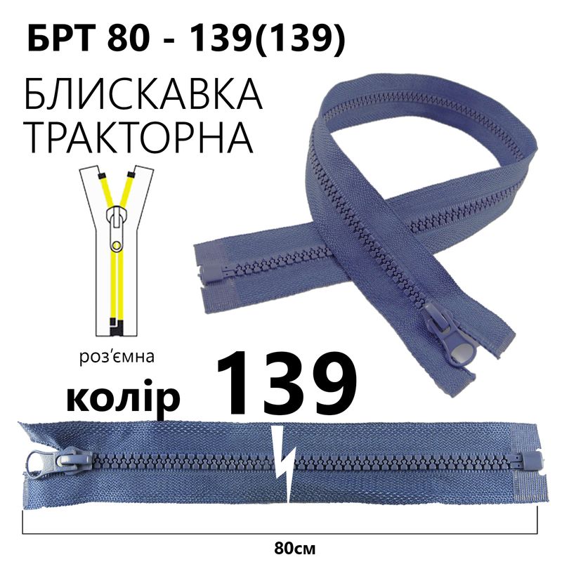 Молния, разъемная справа, тракторная, T5, 80 см, нейлон, 139 (139) - джинсовый