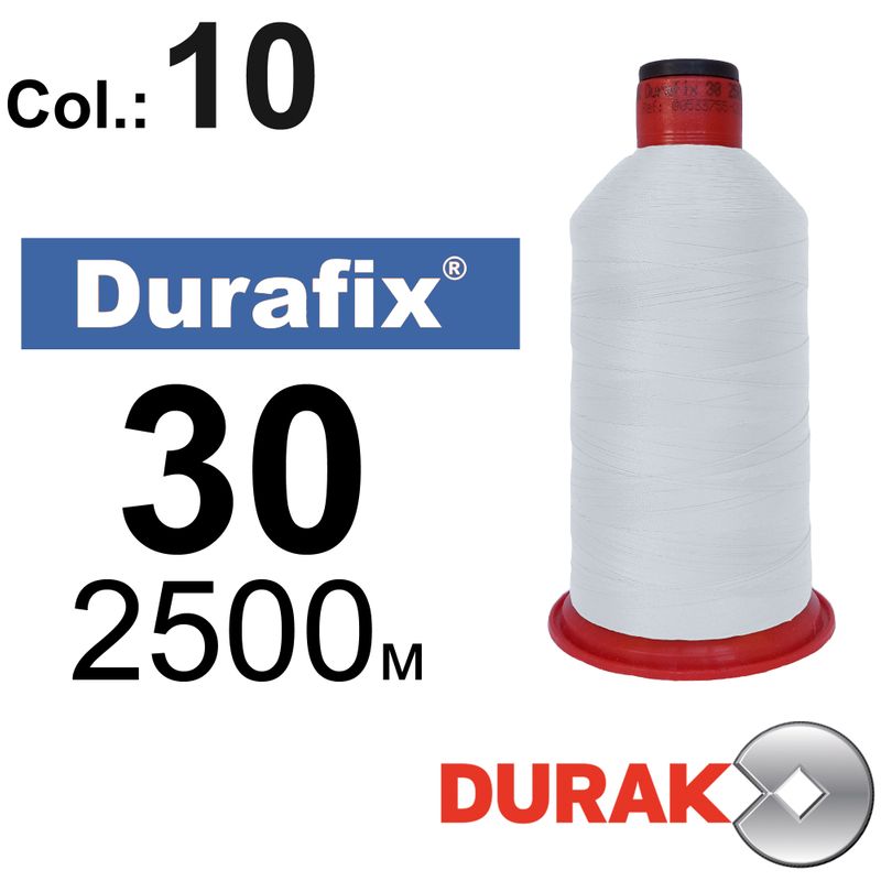 Нитки надміцні, Durafix, поліестер, N30 (80tex), довжина 2500 м., колір 07(10)-біла колонка 1