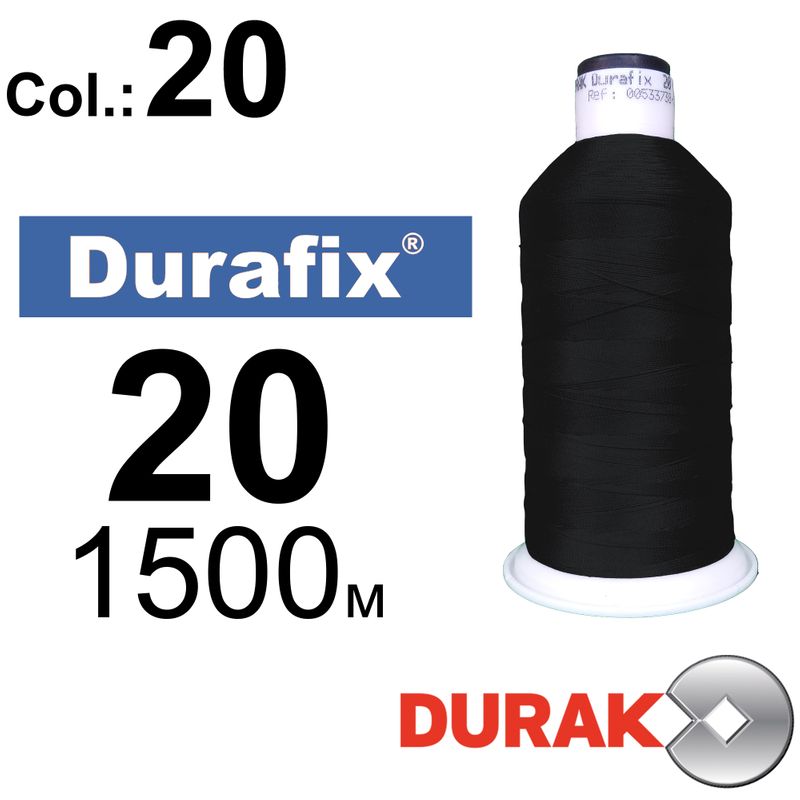 Нитки надміцні, Durafix, поліестер, N20 (135tex), довжина 1500 м., колір 01(20)-чорна колонка 12