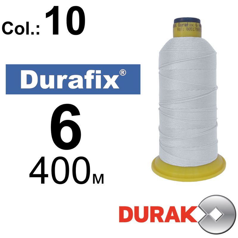 Нитки надміцні, Durafix, поліестер, N06 (500tex), довжина 400 м., колір 04(10)-біла колонка 1