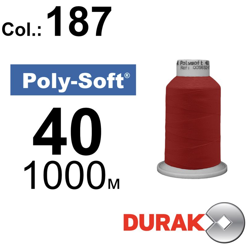 Нитки для машинной вышивки, Poly-Soft, полиэстер, N40 (120D/2), длина 1000 м., цвет (187) к10