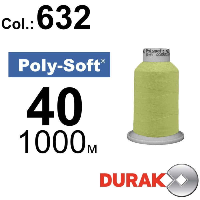 Нитки для машинної вишивки, Poly-Soft, поліестер, N40 (120D/2), довжина 1000 м., колір (632) к2