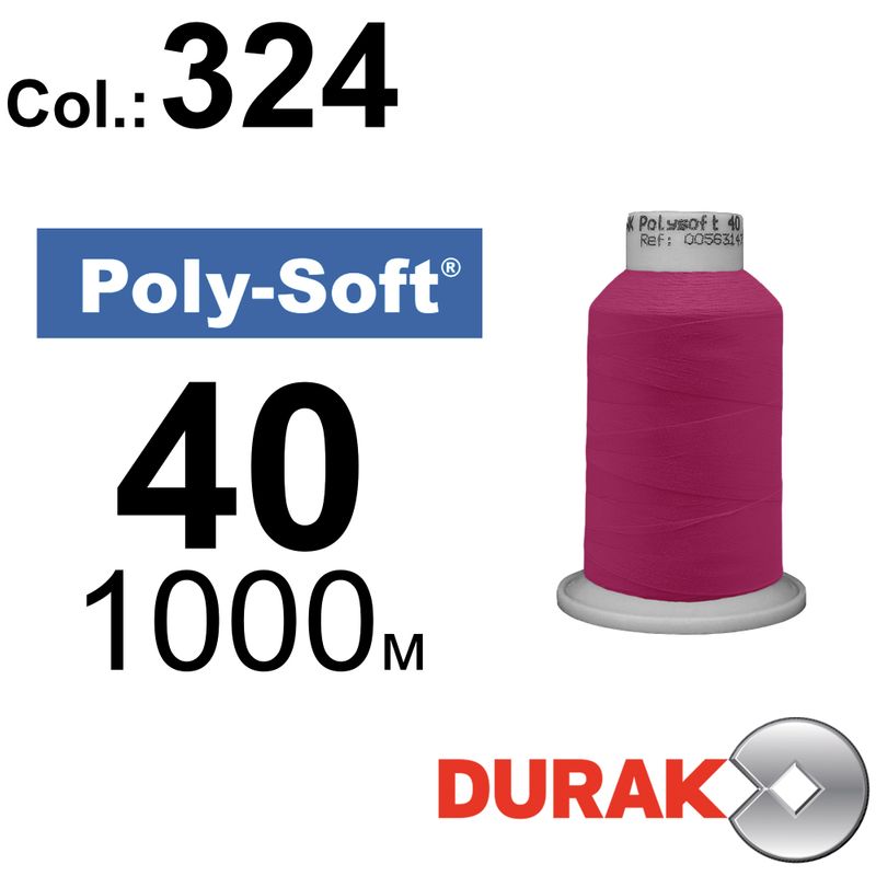 Нитки для машинної вишивки, Poly-Soft, поліестер, N40 (120D/2), довжина 1000 м., колір (324) к5