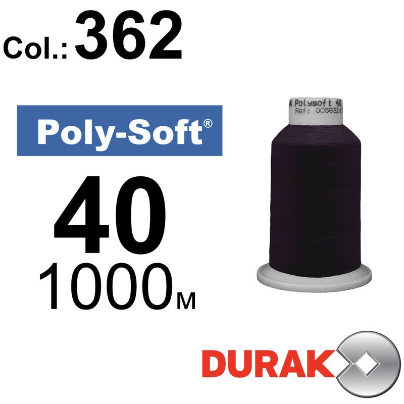Нитки для машинної вишивки, Poly-Soft, поліестер, N40 (120D/2), довжина 1000 м., колір (362) к10
