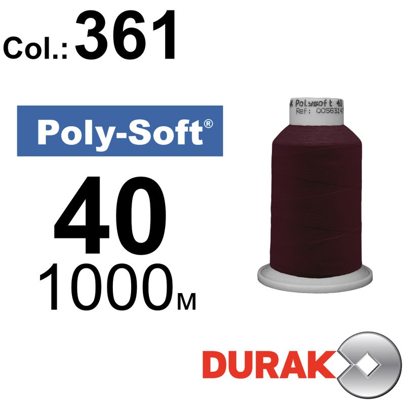Нитки для машинної вишивки, Poly-Soft, поліестер, N40 (120D/2), довжина 1000 м., колір (361) к11