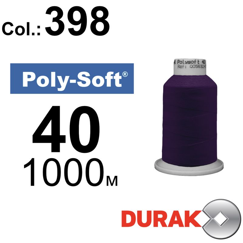 Нитки для машинної вишивки, Poly-Soft, поліестер, N40 (120D/2), довжина 1000 м., колір (398) к12