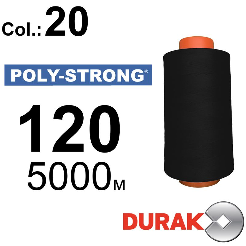 Нитки армированные, Poly-Strong PP, полиэстер, N120 (24tex), длина 5000 м., цвет 02(20)bk - к20