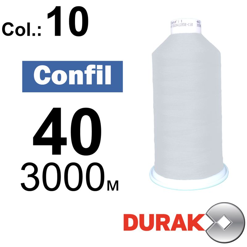 Нитки сверхпрочные, Confil, полиэстер, N40 (60tex), длина 3000 м., цвет 04(10)-белая колонка 1