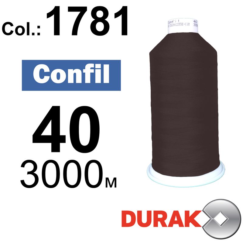 Нитки сверхпрочные, Confil, полиэстер, N40 (60tex), длина 3000 м., цвет 16(1781)-178 колонка 3