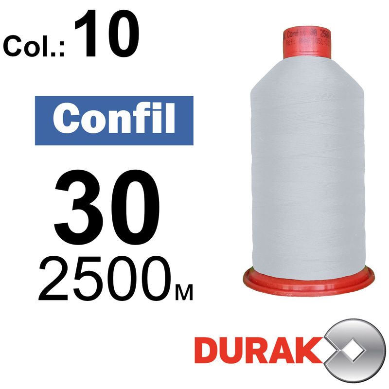 Нитки надміцні, Confil, поліестер, N30 (80tex), довжина 2500 м., колір 01(10)-біла колонка 1