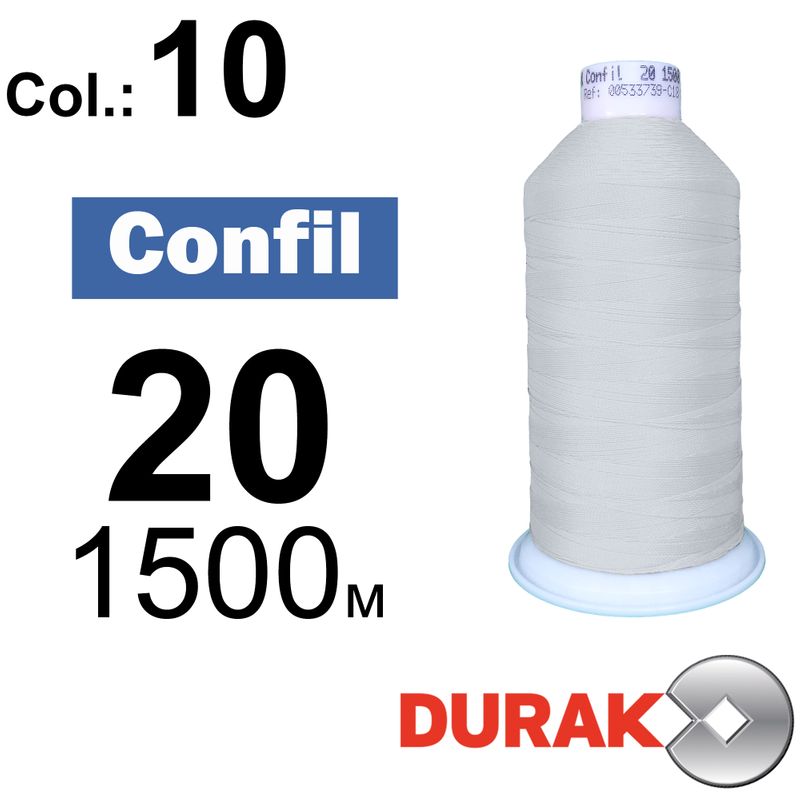 Нитки надміцні, Confil, поліестер, N20 (135tex), довжина 1500 м., колір 01(10)-біла колонка 1