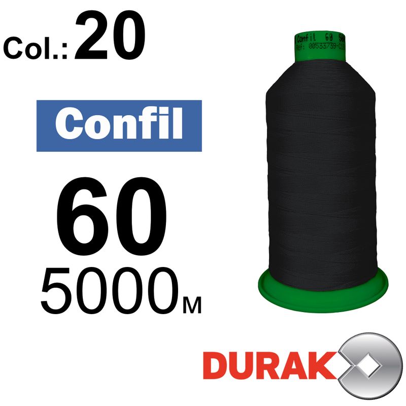 Нитки сверхпрочные, Confil, полиэстер, N60 (45tex), длина 5000 м., цвет 01(20)-черная колонка 12