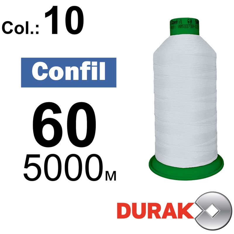 Нитки надміцні, Confil, поліестер, N60 (45tex), довжина 5000 м., колір 04(10)-біла колонка 1