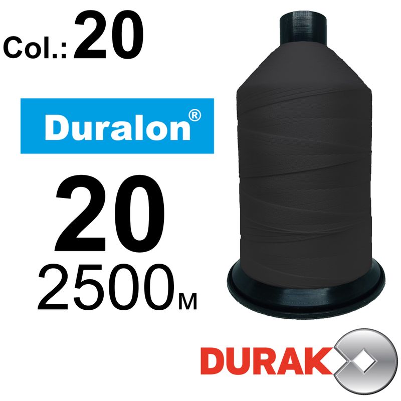 Нитки надміцні, Duralon, нейлон 6. 6, N20 (150tex), довжина 2500м., колір (20)-чорна, к-12