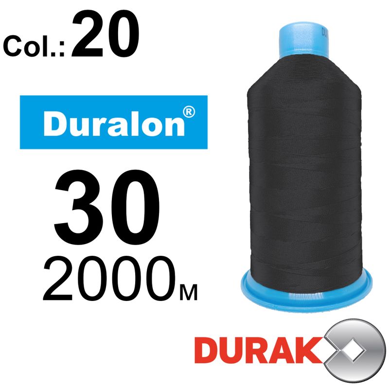 Нитки надміцні, Duralon, нейлон 6. 6, N30 (105tex), довжина 2000м., колір (20)-чорна, к-12
