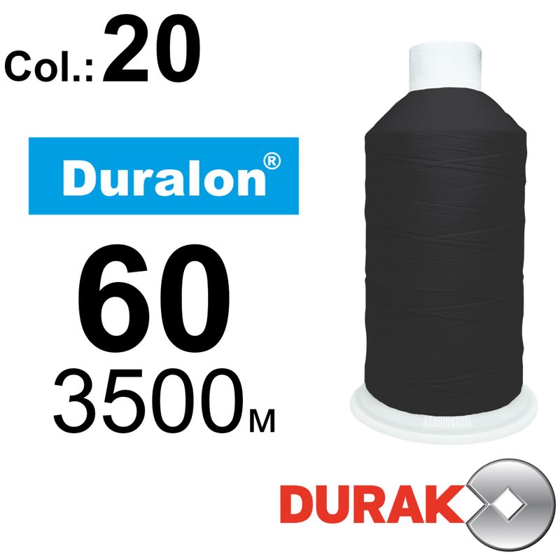Нитки надміцні, Duralon, нейлон 6. 6, N60 (45tex), довжина 3500м., колір (20)-чорна, к-12