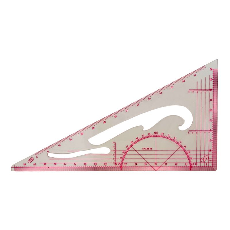 Лінійка-лекало кравецьке трикутник 11х20, 5 см, масштаб 1: 5 (50: 100), 1: 4(75), 8545