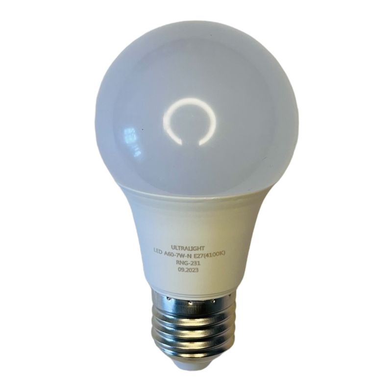 Лампа светодиодная LED A60 E27, 7W, нейтральный свет 4100K, с винтовым ES 27мм цоколем, грушевидная