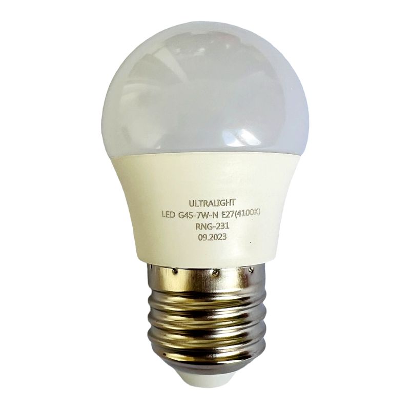 Лампа светодиодная LED G45 E27, 7W, нейтральный свет 4100K, с винтовым ES 27мм цоколем, шар