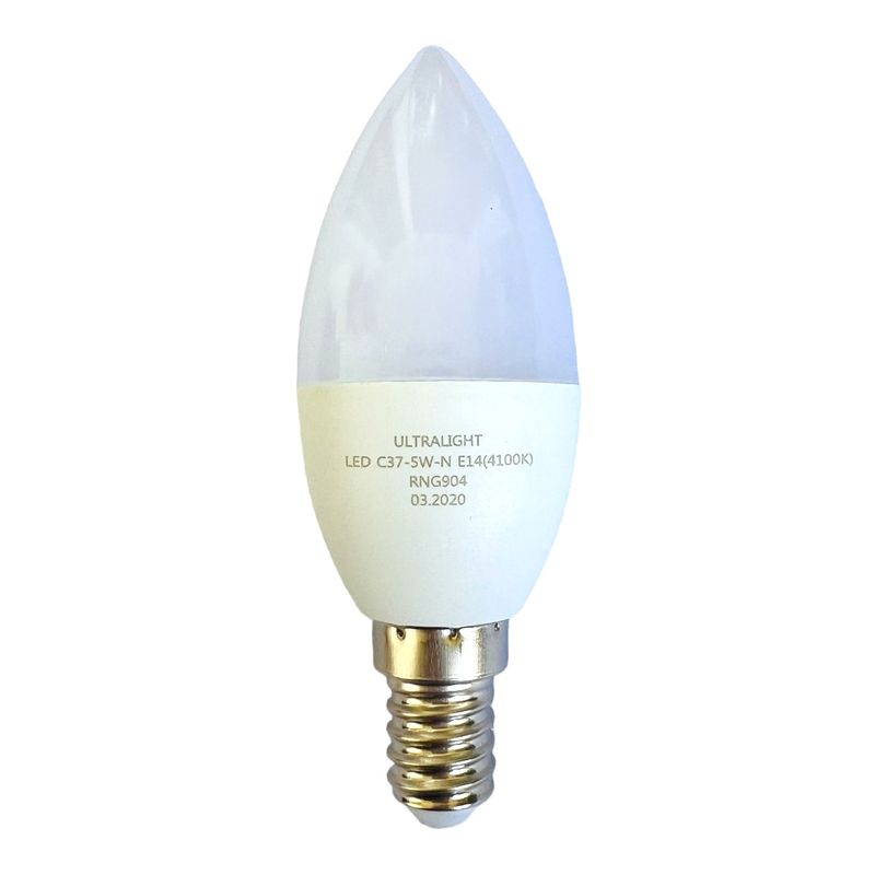 Лампа светодиодная LED С37 E14, 5W, нейтральный свет 4100K, с винтовым SES 14мм цоколем, свеча
