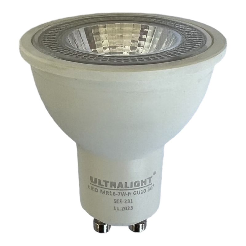 Лампа світодіодна LED MR16 GU10, 7W, нейтральне світло 4000K, з штирьовим 10мм цоколем, точка 36°