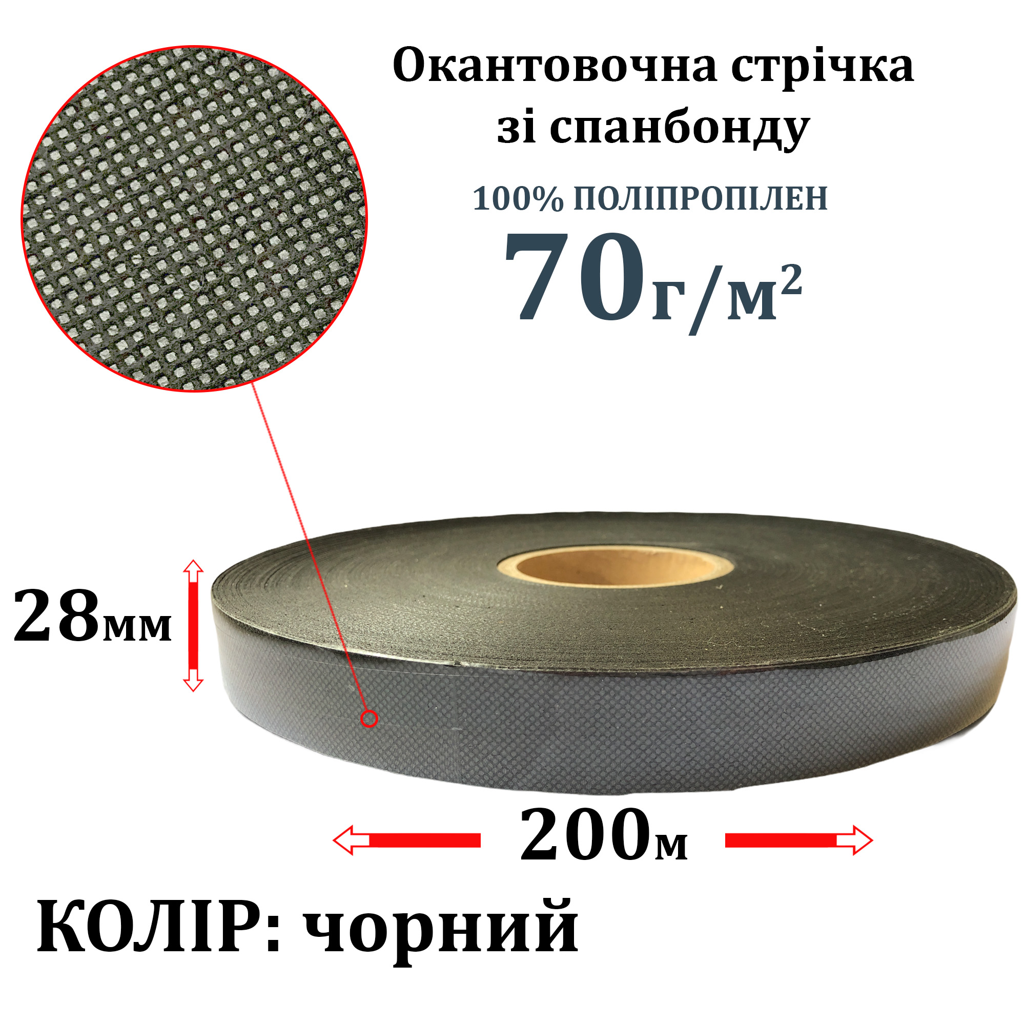 Окантовочная лента из спанбонда (флизелин) 70г (70 + 0), 28мм х 200м ...
